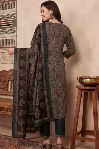 Women Ethnic Motifs Printed Regular Thread Work Pure Cotton Kurta with Trousers & With Dupatta