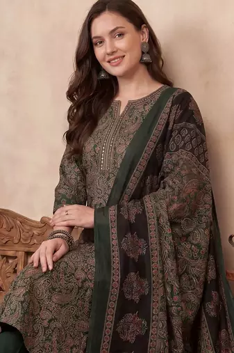 Women Ethnic Motifs Printed Regular Thread Work Pure Cotton Kurta with Trousers & With Dupatta