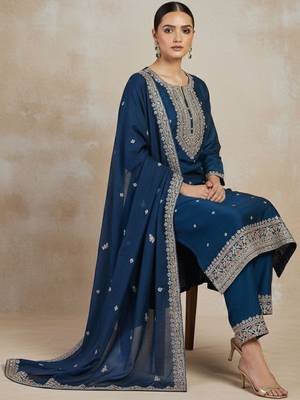 Women Ethnic Motifs Embroidered Regular Thread Work Kurta with Trousers & With Dupatta 1