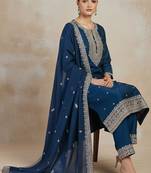 Women Ethnic Motifs Embroidered Regular Thread Work Kurta with Trousers & With Dupatta