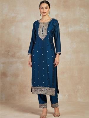 Women Ethnic Motifs Embroidered Regular Thread Work Kurta with Trousers & With Dupatta 4