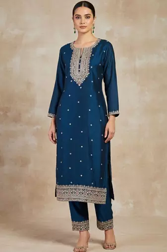 Women Ethnic Motifs Embroidered Regular Thread Work Kurta with Trousers & With Dupatta