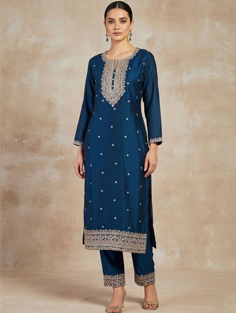 Women Ethnic Motifs Embroidered Regular Thread Work Kurta with Trousers & With Dupatta