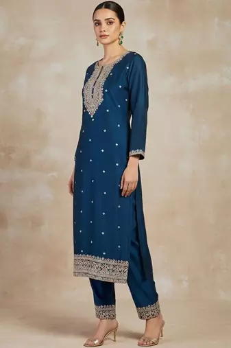 Women Ethnic Motifs Embroidered Regular Thread Work Kurta with Trousers & With Dupatta