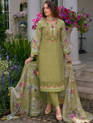 Women Embroidered Straight  Cotton Kurta Trousers With Dupatta set 3