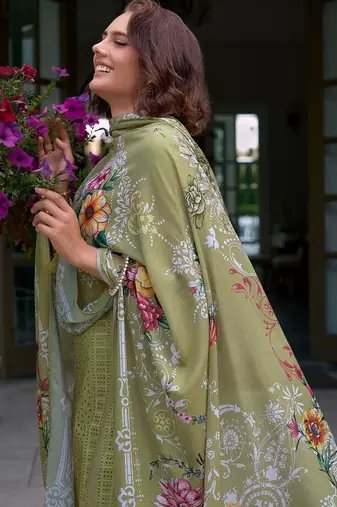 Women Embroidered Straight  Cotton Kurta Trousers With Dupatta set