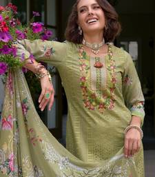 Floral Embroidered Mirror Work Pure Cotton Kurta With Trousers & Dupatta