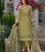 Floral Embroidered Mirror Work Pure Cotton Kurta With Trousers & Dupatta