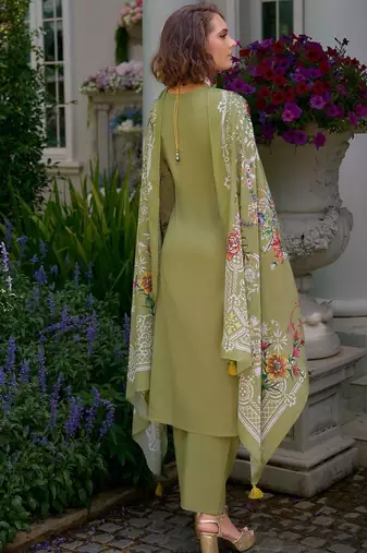 Floral Embroidered Mirror Work Pure Cotton Kurta With Trousers & Dupatta