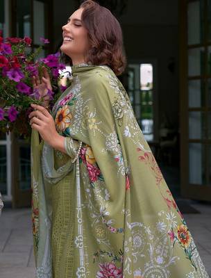Floral Embroidered Mirror Work Pure Cotton Kurta With Trousers & Dupatta 6