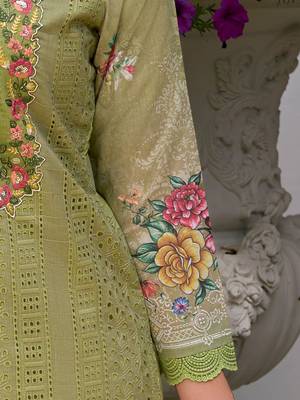 Floral Embroidered Mirror Work Pure Cotton Kurta With Trousers & Dupatta 7