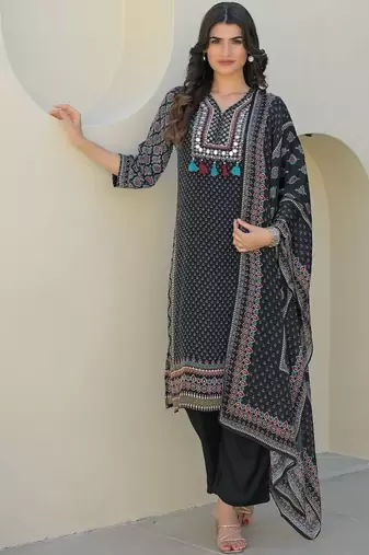Women Ethnic Motifs Printed Regular Mirror Work Kurta with Trousers & With Dupatta