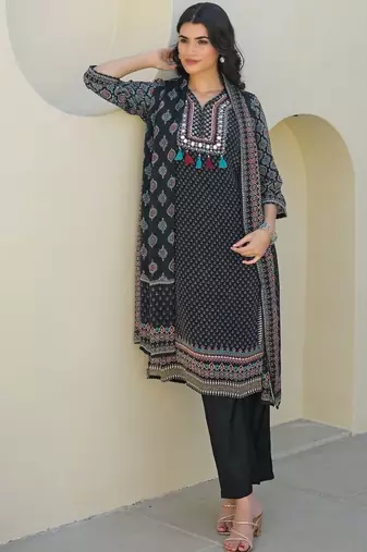 Women Ethnic Motifs Printed Regular Mirror Work Kurta with Trousers & With Dupatta