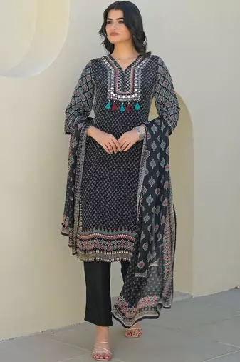 Women Ethnic Motifs Printed Regular Mirror Work Kurta with Trousers & With Dupatta
