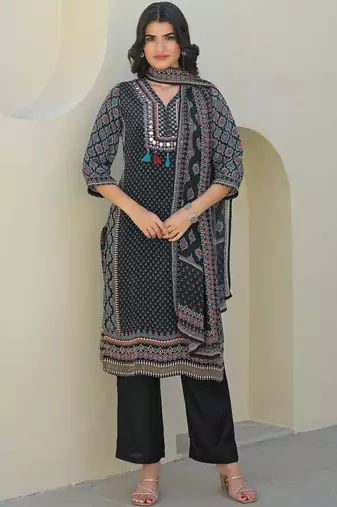 Women Ethnic Motifs Printed Regular Mirror Work Kurta with Trousers & With Dupatta