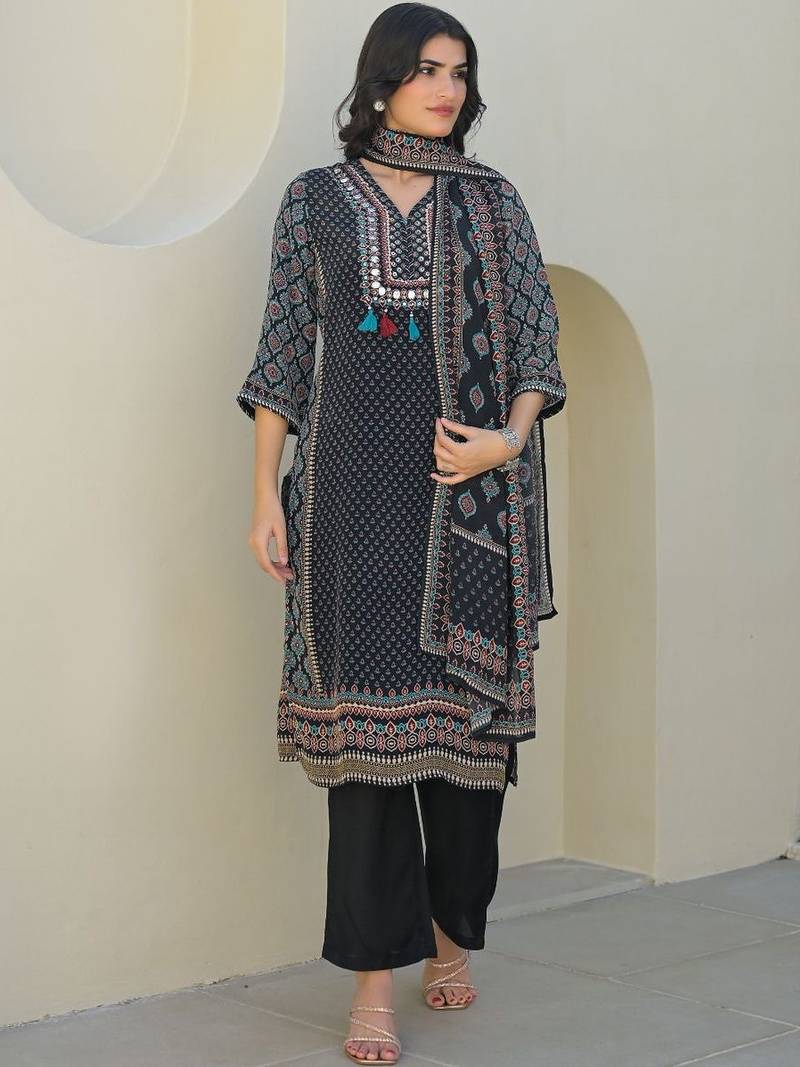 Women Ethnic Motifs Printed Regular Mirror Work Kurta with Trousers & With Dupatta