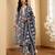 Blue Floral Printed Notch Neck Straight Kurta with Trousers & With Dupatta