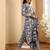 Blue Floral Printed Notch Neck Straight Kurta with Trousers & With Dupatta
