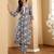 Blue Floral Printed Notch Neck Straight Kurta with Trousers & With Dupatta
