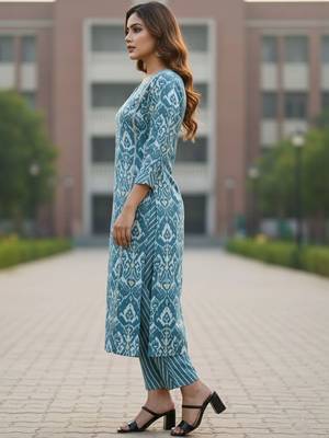 Women Floral Printed Regular  Cotton Kurta with Trousers & With Dupatta 1