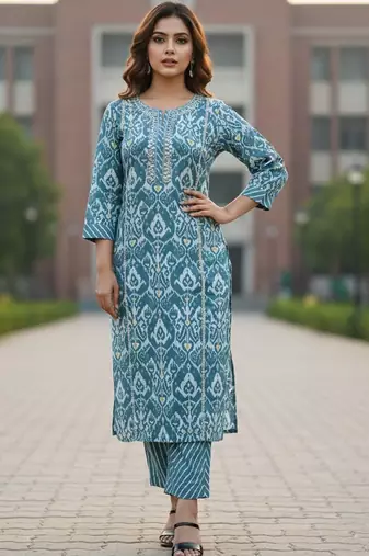 Women Floral Printed Regular Pure Cotton Kurta with Trousers & With Dupatta