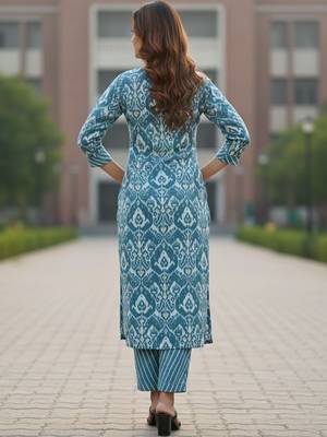 Women Floral Printed Regular  Cotton Kurta with Trousers & With Dupatta 4