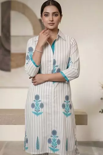 Women Printed Regular Kurta with Trousers
