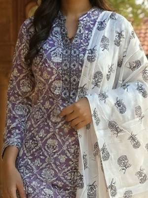 Women Ethnic Motifs Printed Cotton Kurta with Trousers & Dupatta 3