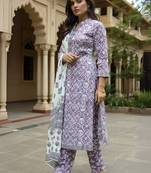 Women Ethnic Motifs Printed Cotton Kurta with Trousers & Dupatta