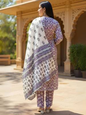 Women Ethnic Motifs Printed Cotton Kurta with Trousers & Dupatta 4