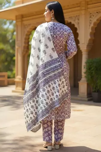 Women Ethnic Motifs Printed Cotton Kurta with Trousers & Dupatta