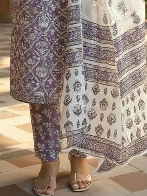 Women Ethnic Motifs Printed Cotton Kurta with Trousers & Dupatta 6