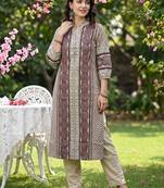 Women Printed Regular Mirror Work  Cotton Kurta with Trousers