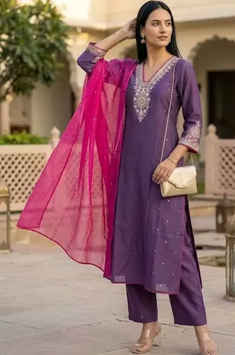 Women Ethnic Motifs Embroidered Regular Kurta with Trousers & With Dupatta