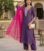 Women Ethnic Motifs Embroidered Regular Kurta with Trousers & With Dupatta