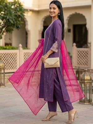 Women Ethnic Motifs Embroidered Regular Kurta with Trousers & With Dupatta 2