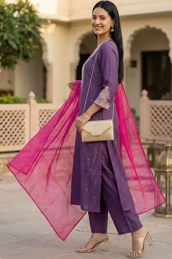 Women Ethnic Motifs Embroidered Regular Kurta with Trousers & With Dupatta
