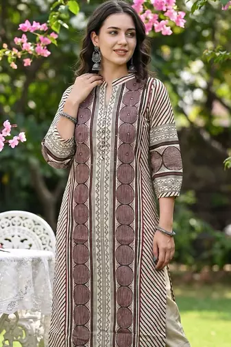 Women Printed Regular Mirror Work  Cotton Kurta with Trousers