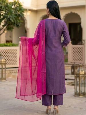 Women Ethnic Motifs Embroidered Regular Kurta with Trousers & With Dupatta 4
