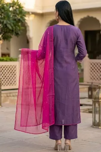 Women Ethnic Motifs Embroidered Regular Kurta with Trousers & With Dupatta