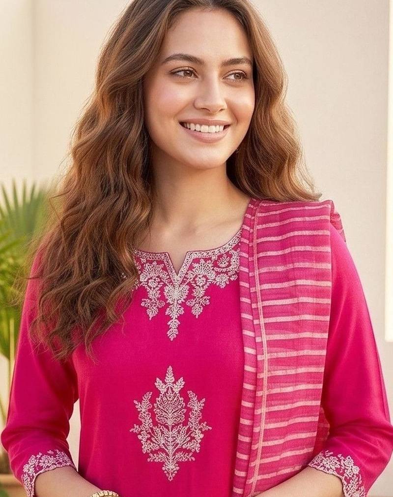 Women Ethnic Motifs Embroidered Regular Thread Work Kurta with Trousers & With Dupatta