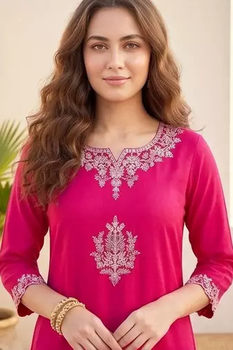 Women Ethnic Motifs Embroidered Regular Thread Work Kurta with Trousers & With Dupatta