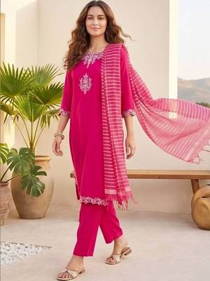 Women Ethnic Motifs Embroidered Regular Thread Work Kurta with Trousers & With Dupatta 1
