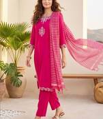 Women Ethnic Motifs Embroidered Regular Thread Work Kurta with Trousers & With Dupatta