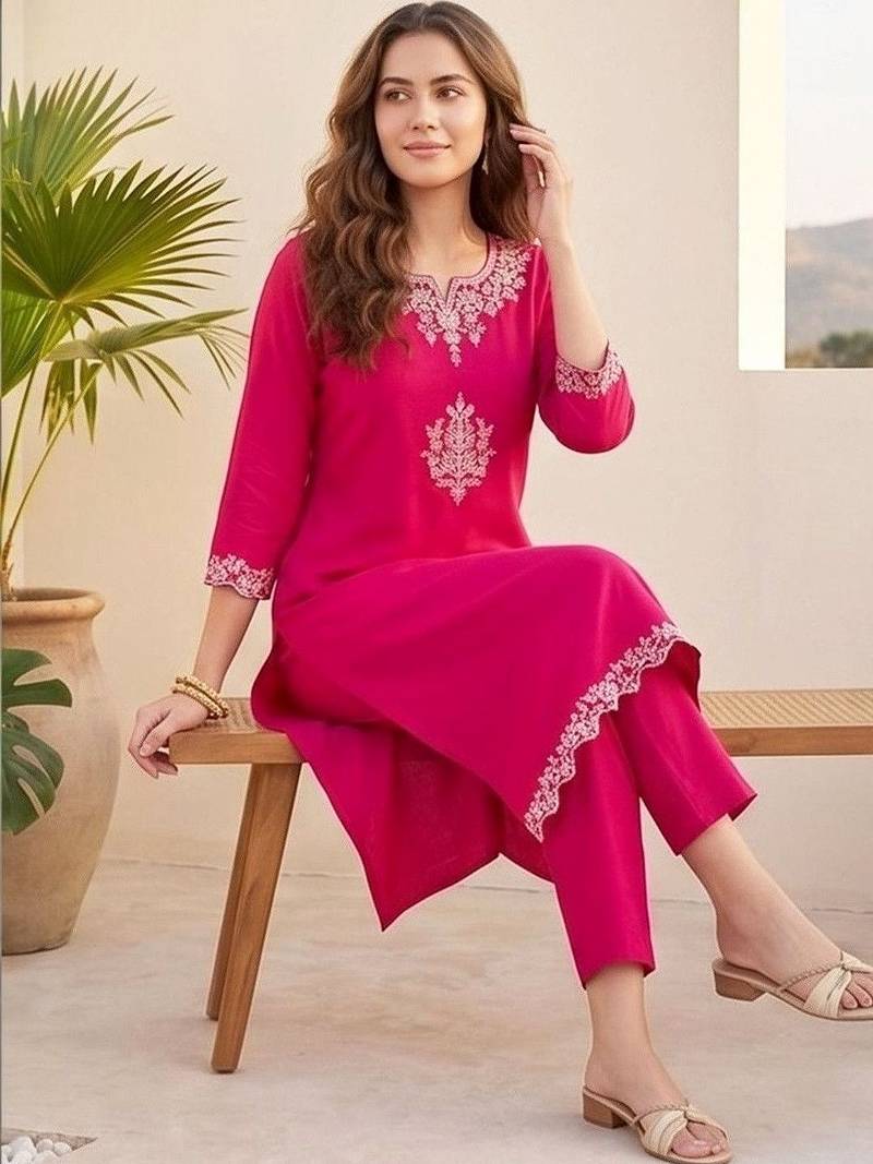Women Ethnic Motifs Embroidered Regular Thread Work Kurta with Trousers & With Dupatta
