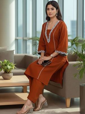Women Ethnic Motifs Embroidered Regular Thread Work Kurta with Trousers 1