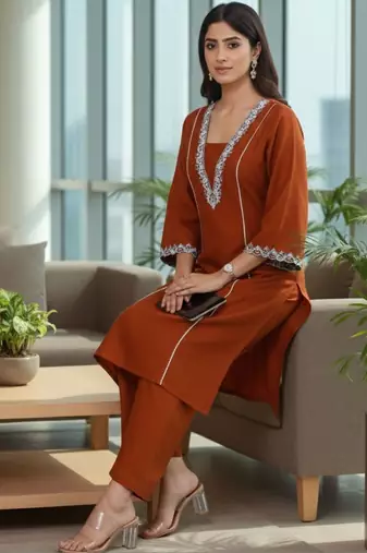 Women Ethnic Motifs Embroidered Regular Thread Work Kurta with Trousers