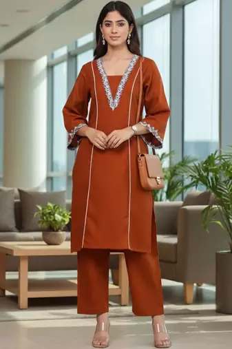 Women Ethnic Motifs Embroidered Regular Thread Work Kurta with Trousers