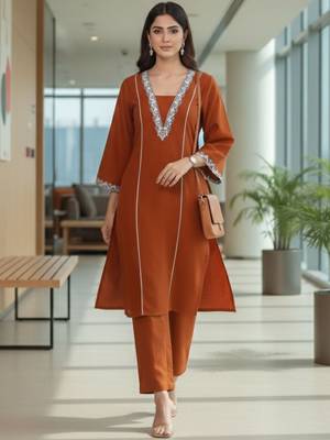 Women Ethnic Motifs Embroidered Regular Thread Work Kurta with Trousers 4