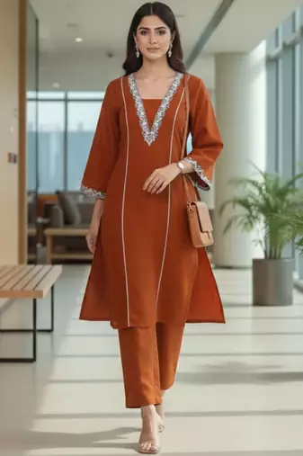 Women Ethnic Motifs Embroidered Regular Thread Work Kurta with Trousers